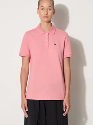 Lacoste t-shirt bawełniany damski kolor różowy z kołnierzykiem