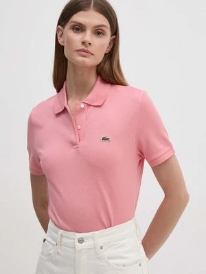 Lacoste t-shirt bawełniany damski kolor różowy z kołnierzykiem