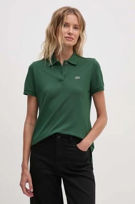 Lacoste t-shirt bawełniany damski kolor zielony z kołnierzykiem