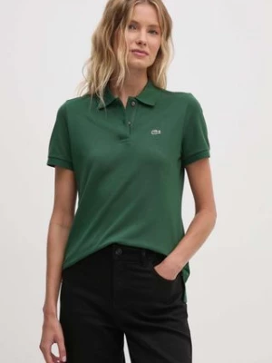 Lacoste t-shirt bawełniany damski kolor zielony z kołnierzykiem