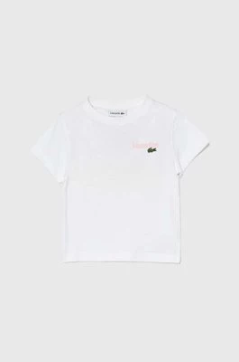 Lacoste t-shirt bawełniany dziecięcy kolor biały z nadrukiem