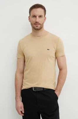 Lacoste t-shirt bawełniany kolor beżowy gładki
