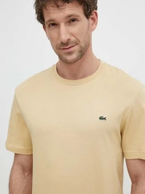 Lacoste t-shirt bawełniany kolor beżowy gładki