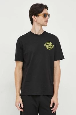 Lacoste t-shirt bawełniany kolor czarny z nadrukiem