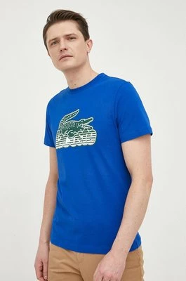 Lacoste t-shirt bawełniany kolor granatowy z nadrukiem