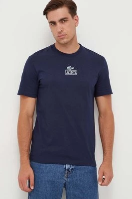 Lacoste t-shirt bawełniany kolor granatowy z nadrukiem