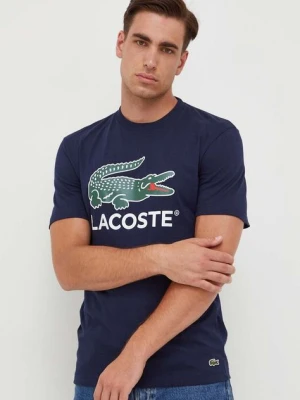 Lacoste t-shirt bawełniany kolor granatowy z nadrukiem