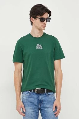Lacoste t-shirt bawełniany kolor zielony z nadrukiemCHEAPER