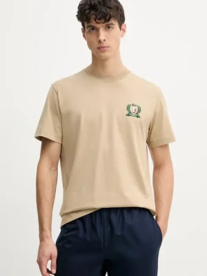 Lacoste t-shirt bawełniany męski kolor beżowy z aplikacją TH0027