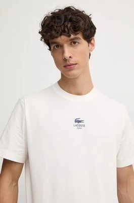 Lacoste t-shirt bawełniany męski kolor beżowy z nadrukiem TH2739