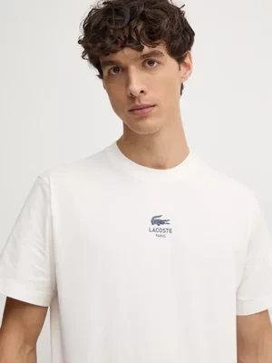 Lacoste t-shirt bawełniany męski kolor beżowy z nadrukiem TH2739