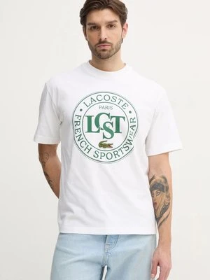 Lacoste t-shirt bawełniany męski kolor beżowy z nadrukiem TH2753