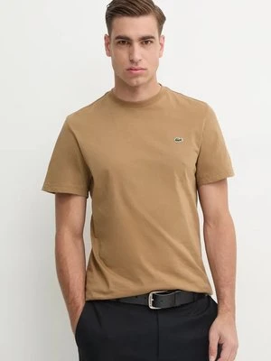 Lacoste t-shirt bawełniany męski kolor brązowy gładki