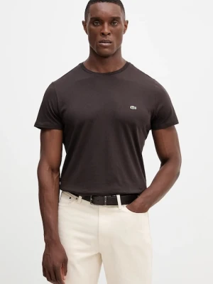 Lacoste t-shirt bawełniany męski kolor brązowy gładki TH6709