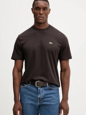 Lacoste t-shirt bawełniany męski kolor brązowy gładki TH7318