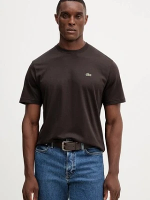Lacoste t-shirt bawełniany męski kolor brązowy gładki TH7318