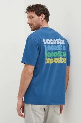 Lacoste t-shirt bawełniany męski kolor niebieski z nadrukiem