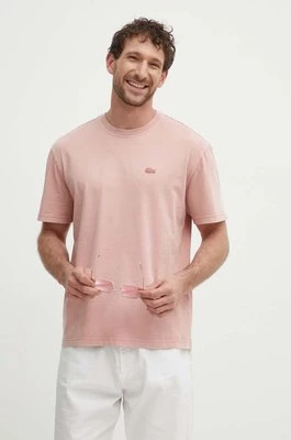 Lacoste t-shirt bawełniany męski kolor różowy gładki