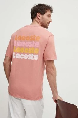 Lacoste t-shirt bawełniany męski kolor różowy z nadrukiem