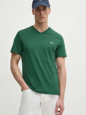 Lacoste t-shirt bawełniany męski kolor zielony gładki TH5077
