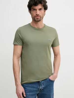 Lacoste t-shirt bawełniany męski kolor zielony gładki TH6709