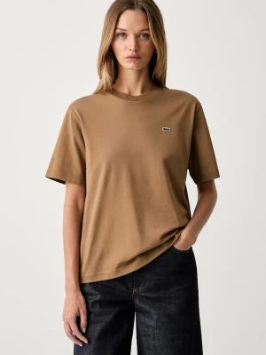 Lacoste T-shirt damski bawełniany brązowy