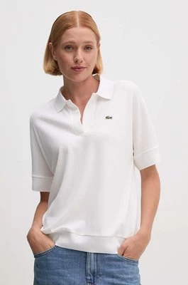 Lacoste t-shirt damski kolor beżowy z kołnierzykiem