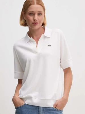 Lacoste t-shirt damski kolor beżowy z kołnierzykiem