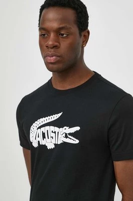 Lacoste t-shirt męski kolor czarny z nadrukiem