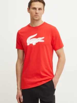 Lacoste t-shirt męski kolor czerwony z nadrukiem