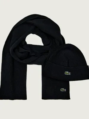 Lacoste Wełniany szal + czapka