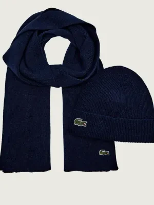 Lacoste Wełniany szal + czapka