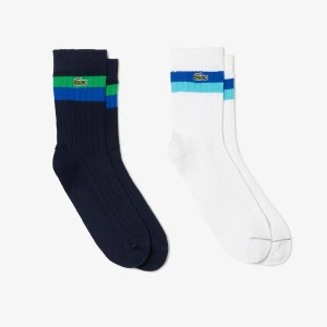 Lacoste wysokie prążkowane skarpety bawełniane unisex w paski 2-pak