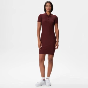 Lacoste Zip Neck Rib Knit Polo Dress