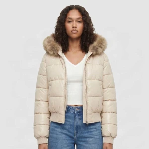 Ladies Bomber Fake Fur Hooded Jacket Urban Classics beż