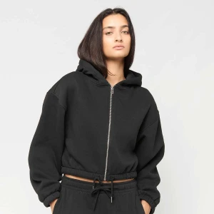 Ladies Fluffy Cropped Zip Hoodie Urban Classics czarny