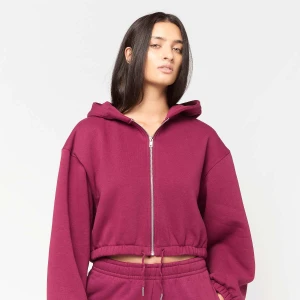 Ladies Fluffy Cropped Zip Hoodie Urban Classics czerwony