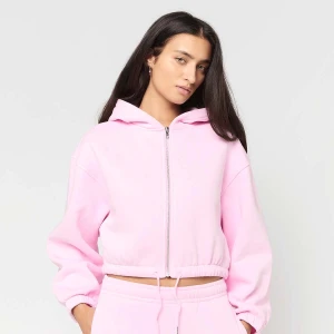Ladies Fluffy Cropped Zip Hoodie Urban Classics różowy