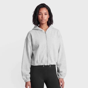 Ladies Fluffy Cropped Zip Hoodie Urban Classics szary