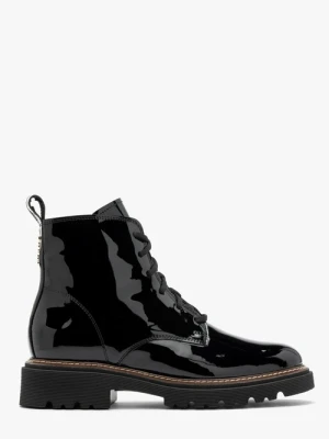 Lakierowane trzewiki damskie na traktorowym spodzie Ryłko