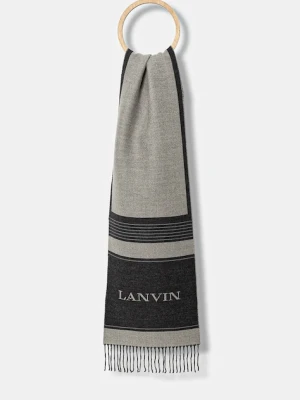 Lanvin szalik wełniany damski kolor szary wzorzysty 710009252