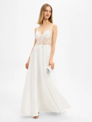 Laona Damska sukienka wieczorowa Kobiety Sztuczne włókno biały jednolity,