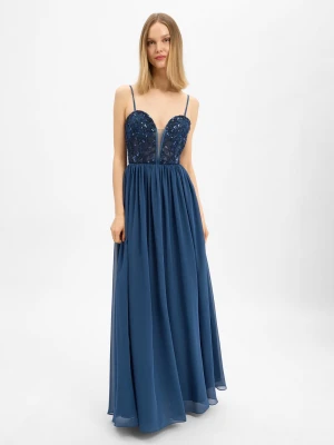 Laona Damska sukienka wieczorowa Kobiety Szyfon niebieski jednolity,