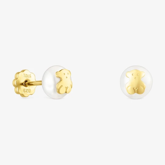 Zdjęcie produktu 18K Solid Gold Tous Bear Earrings With Pearls - Tous biały