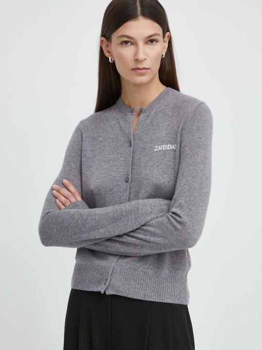 Zdjęcie produktu 2NDDAY kardigan z domieszką wełny 2ND Vinny TT - Soft Wool Blen szary