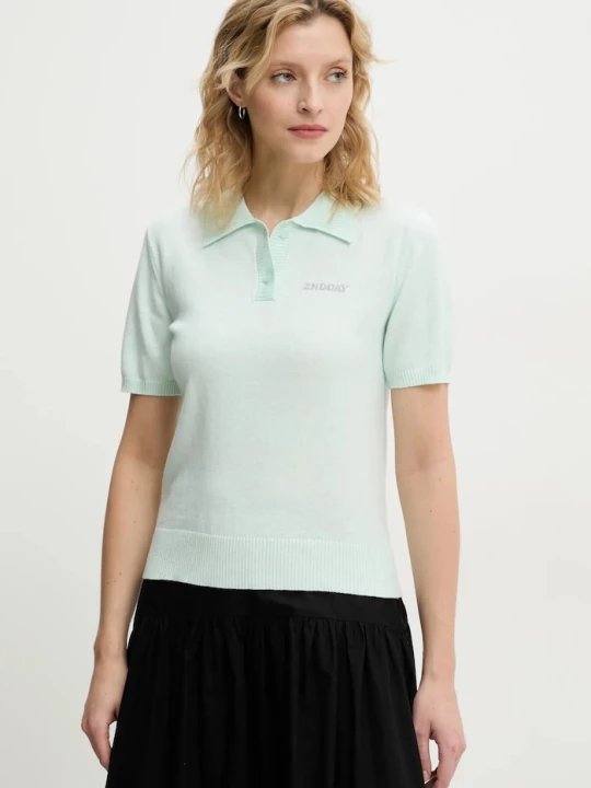 Zdjęcie produktu 2NDDAY polo z domieszką wełny Jean turkusowy