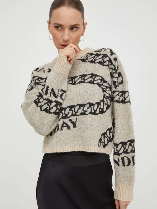 Zdjęcie produktu 2NDDAY sweter z domieszką wełny 2ND Chain TT - Soft Jacquard beżowy