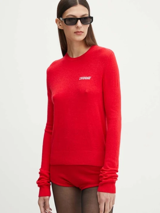 Zdjęcie produktu 2NDDAY sweter z domieszką wełny 2ND Lance TT - Soft Wool Blen czerwony