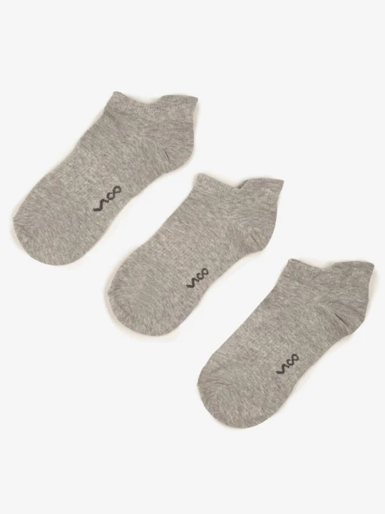 Zdjęcie produktu 3-pack Jasnoszare Skarpety z Bawełny w Stylu Stopek Ozdobione Napisem Marenala Vico Szary