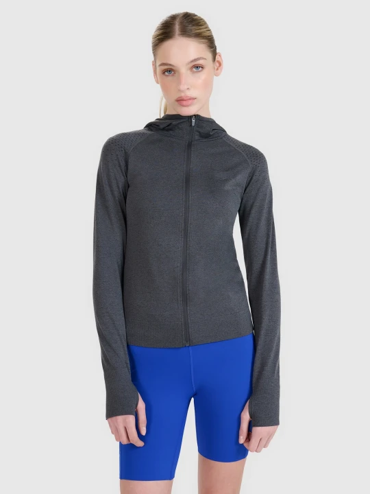 Zdjęcie produktu 4F Bluza do biegania w terenie rozpinana z kapturem damska - szara XS / S